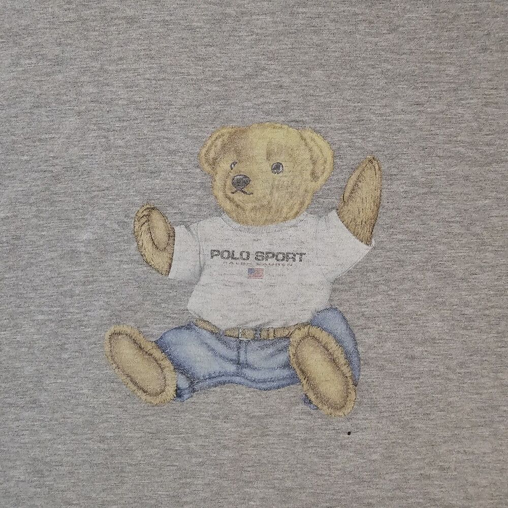 Vintage Polo Sport Ralph Lauren Sit Down Bear Graphic Cropped T Shirt XL 90s